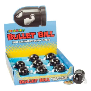 Super Mario Bullet Bill Blue Raspberry Candy Sours 0.6 Oz Tins