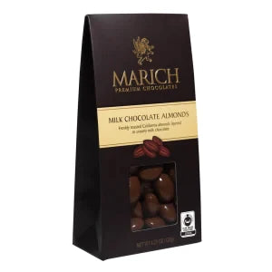 Marich Milk Chocolate Sea Salt Almonds 4.25 Oz Gable Box