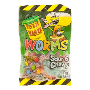 Toxic Waste Sour And Chewy Gummy Worms 5 Oz Peg Bag