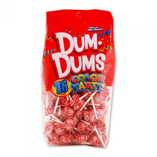 Dum Dums Lollipops Color Party Red Strawberry Flavor 12.8 Oz Bag 4ct