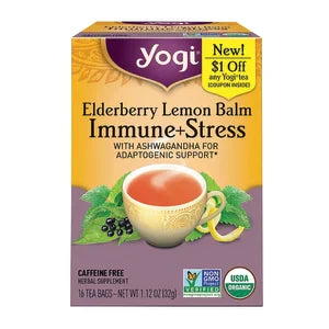 Yogi Tea Elderberry Lemon Balm Immune & Stress Tea 16 Ct Box